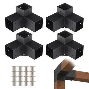 Pergola Bracket Kit 4''x4'', 4 pcs 3-Way Heavy Duty Corner Bracket Woodworks DIY Post Base Kit, Easy Installation Wooden Beams for Gazebos, Patio Pergolas, Log Cabin Outdoor Pergola Hardware