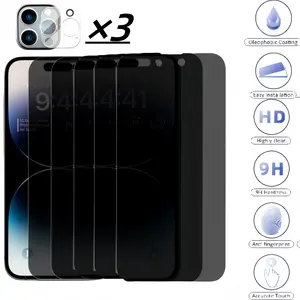 8-Piece Set - Privacy Screen Protector: 5 Screen Protectors and 3 Camera Lens Covers, Compatible with iPhone 13, 14, 15, 17 Pro Max, 13, 14, 15, 16, 17 Pro,16E, 17 Air, 9H Hardness, Shockproof and Durable, Anti-Fingerprint, Full-Screen Coverage