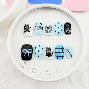 .DP.6257.Hand-painted cute kitten wearable nails