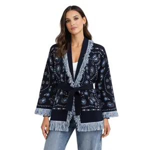Midnight Paisley Fringe Cardigan