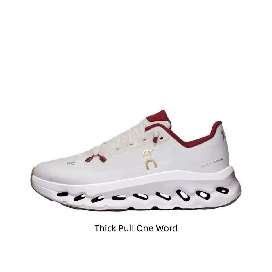 White burgundy gold chunky running kicks layered with soft stretch breathable knit overlays, modern hollow honeycomb cushion sole, classy neutral silhouette, this game-changer upgrades your elegant sneaker lineup