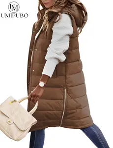 UMIPUBO Winter Womens Puffer Vest Winter Hooded Sleeveless Zip Up Long Puffy Jacket Warm Thick Quilted Coats with Pockets