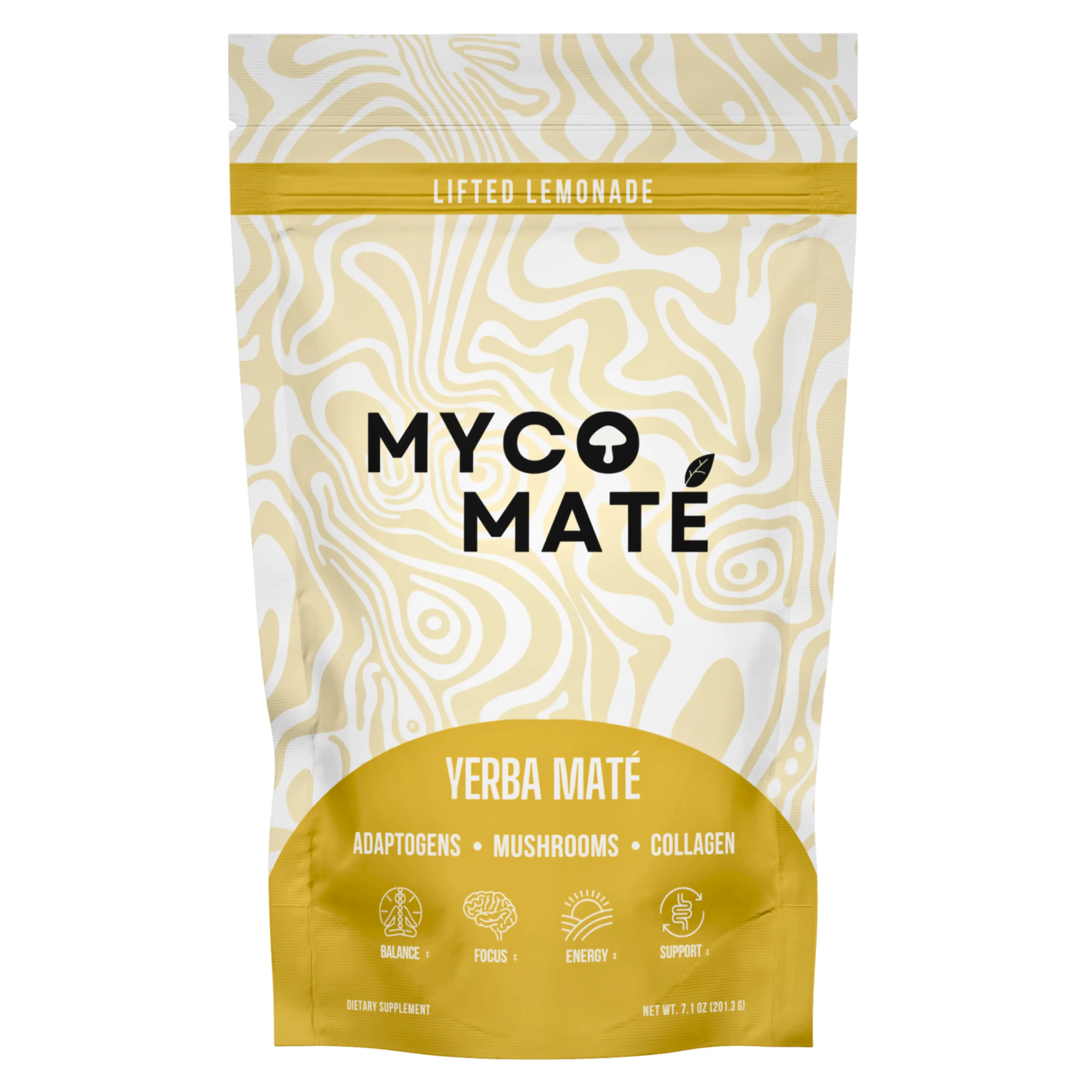 MycoMaté  Lifted Lemonade Instant Yerba Mate Powder with 4 Functional Mushrooms, Collagen & Adaptogens Clean Energy Drink Mix for Focus, Gut Health & Immunity No Sugar 30 Servings