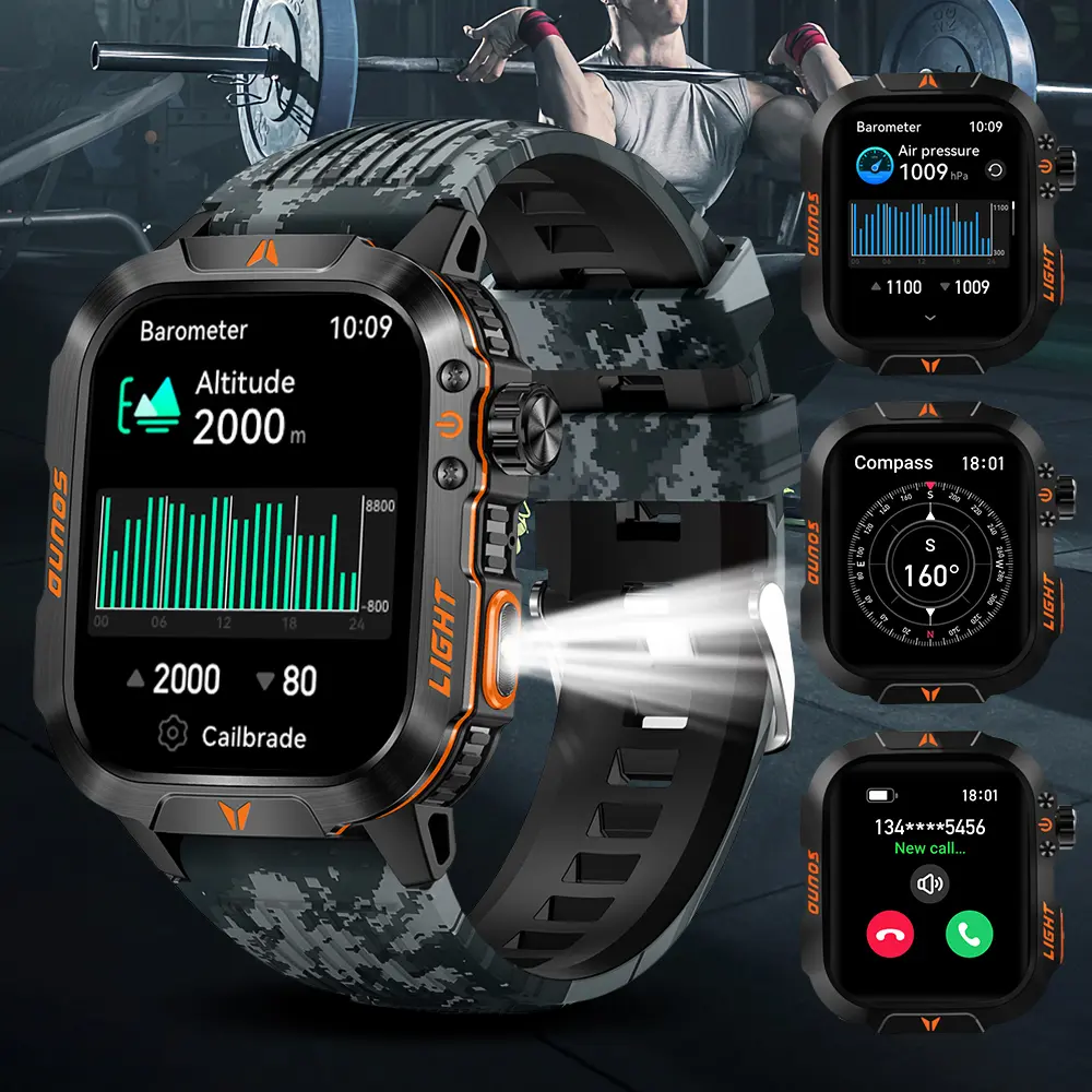Men's Military Wearable Digital Smartwatch with 1.52" HD Screen, Fitness Tracker Watch, Flashlight, Phone Call Capability, Heart Rate SpO2 Stress Sleep Tracking, Waterproof, Compatible with iPhone & Android, Men's Accessories