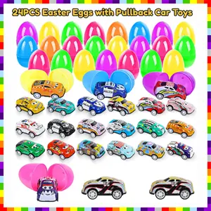 24PCS Easter Eggs with Pullback Car Toys, Colorful Plastic Eggs for Kids, Easter Egg Hunt, Basket Stuffers, Party Favors, Easter Gifts for Boys & Girls