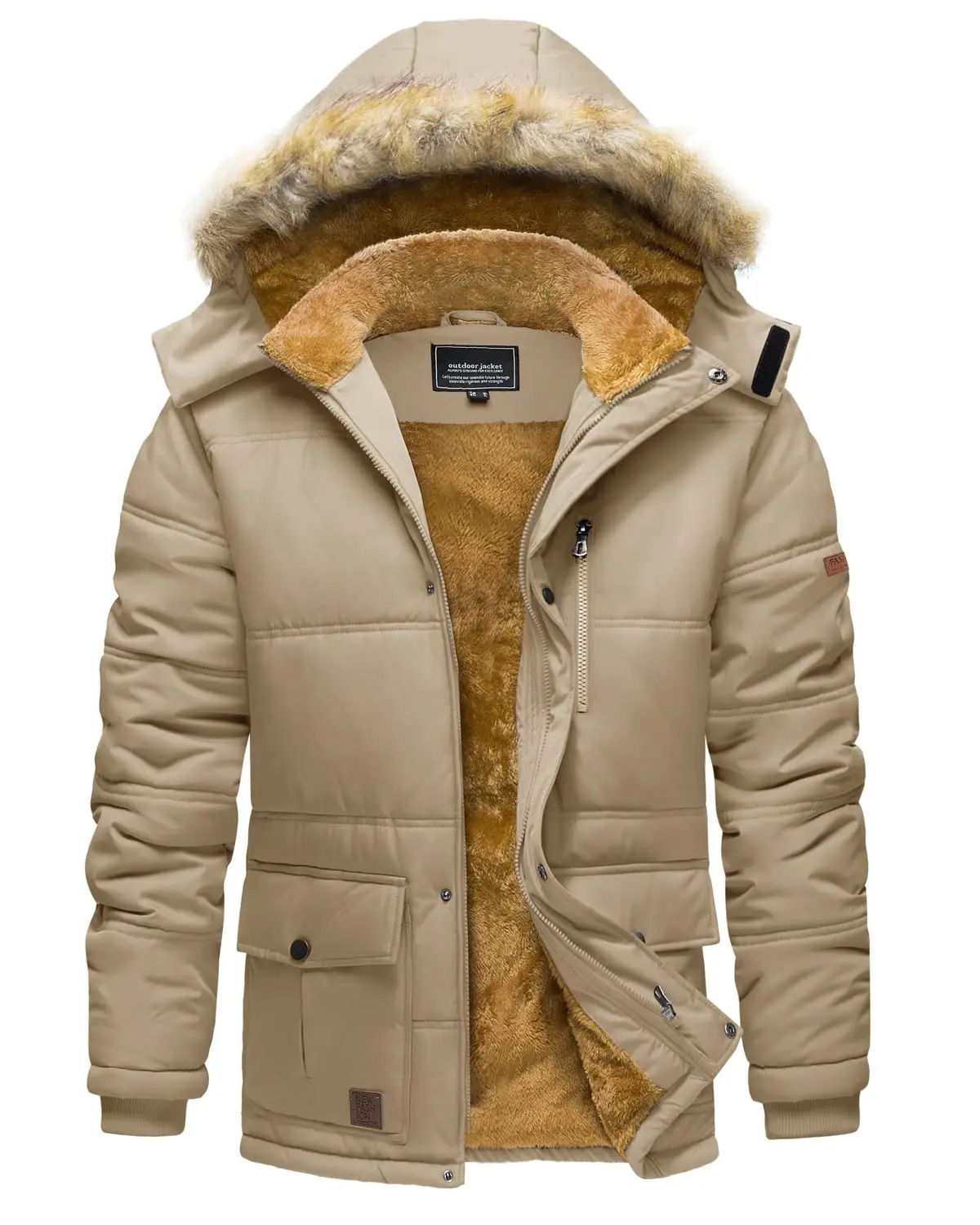 MAGCOMSEN Men's Fleece Lined Parka Jacket Hooded Puffer Jacket Warm Winter Coat Thicken Fur Jackets Windproof Coats Menswear Tops