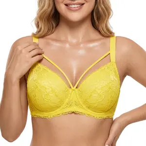 HSIA Pretty In Petals Plus Size Elegant Sheer Mesh Lace Unlined Full Coverage Strappy Underwire Non-Padded Bra with Minimizer Support  Wide Adjustable Straps for Women's Everyday Lingerie SpringStatements