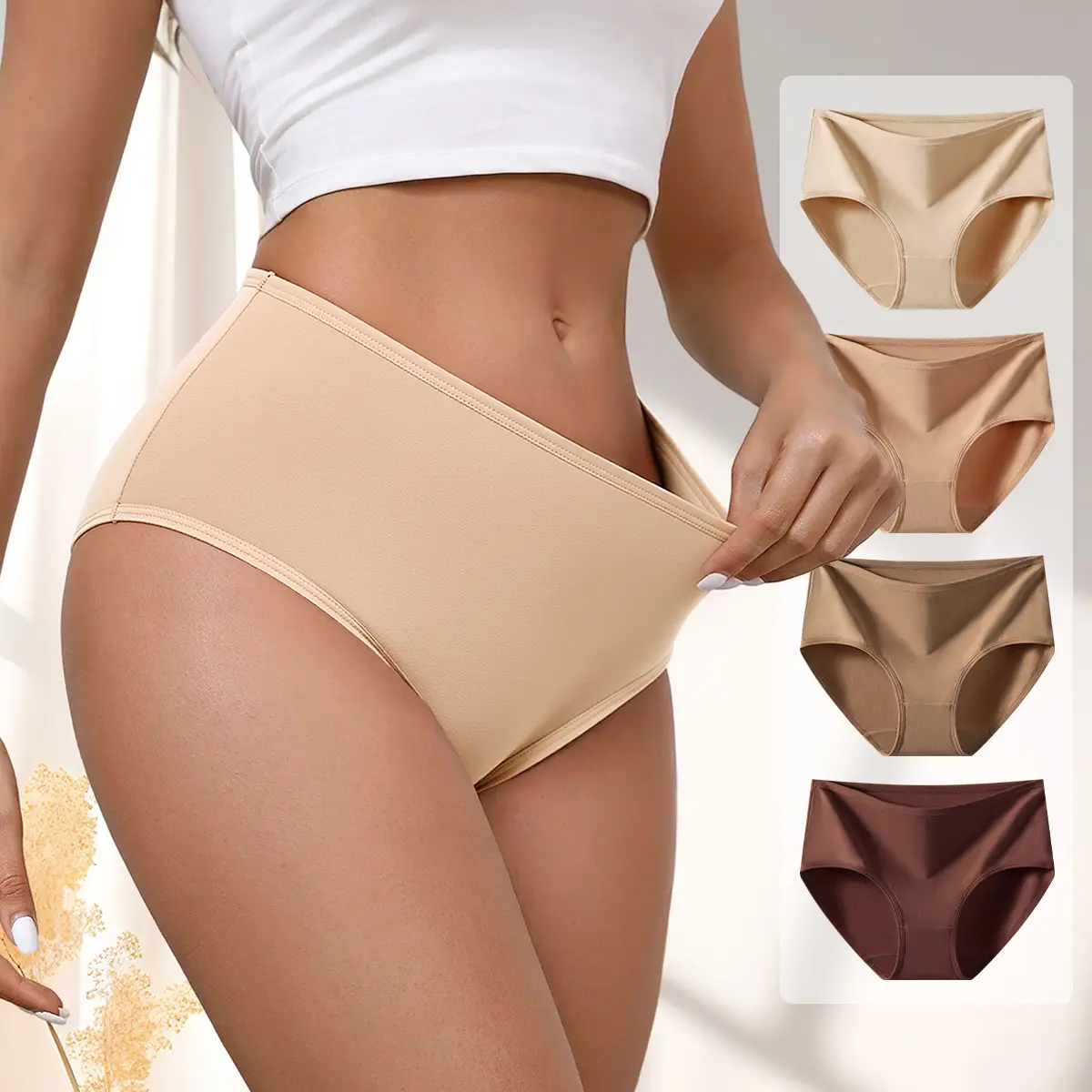 Hotcom Women's Plus Size Cotton Underwear, 4-Pack High-Waisted Full Coverage for a Comfortable Fit, Breathable Stretchy Fabric, Mixed Colors, Basic, Panties
