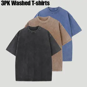 3 Pack Oversized Tshirts for Men Gym Vintage Heavyweight T Shirts Cotton Workout Acid Wash BaggyTees