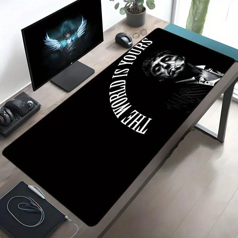 Scarface Alonso Tony Montana Movie   Design Gaming Desk Mat - Non-Slip Rubber Base, Smooth Surface, Desk Mat for PC, Office, Gaming Setup - THE WORLD IS YOURS Quote Decoration for Scarface Fans, Pc  Poccessories, Stylish Accessory, Premium Quality, Ergon