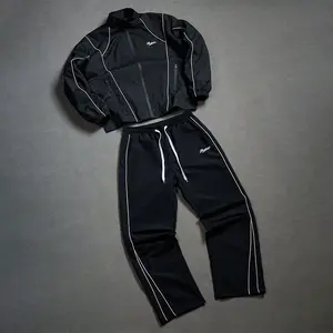 men's fashion sweatsuit set ，Outdoor windproof zipper jacket casual street sports long sleeved coat, straight pants striped drawstring casual pants
