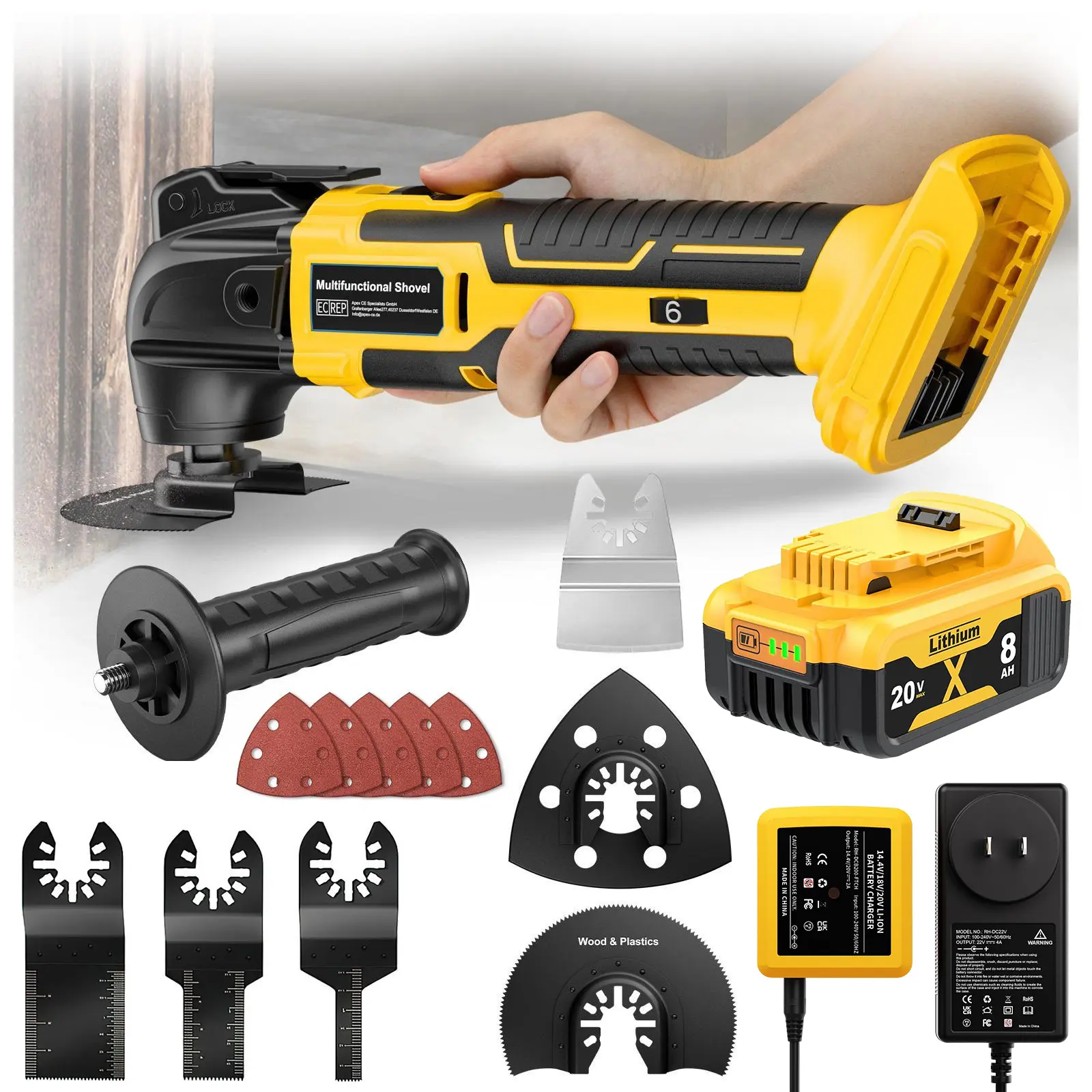 Fathersdaygift Outdoorfun Cordless Oscillating Multi-Tool for Dewalt 20V Battery Portable Brushless Motor 6 Variable Speed Multi-Tool for Scraping,Sanding,Cutting Wood
