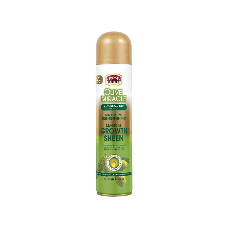 African Pride Olive Miracle Magical Growth Sheen Spray, Olive Oil Tea Tree Haircare for Dry Hair, Lightweight Daily Moisture, Split Ends Care, 8 oz