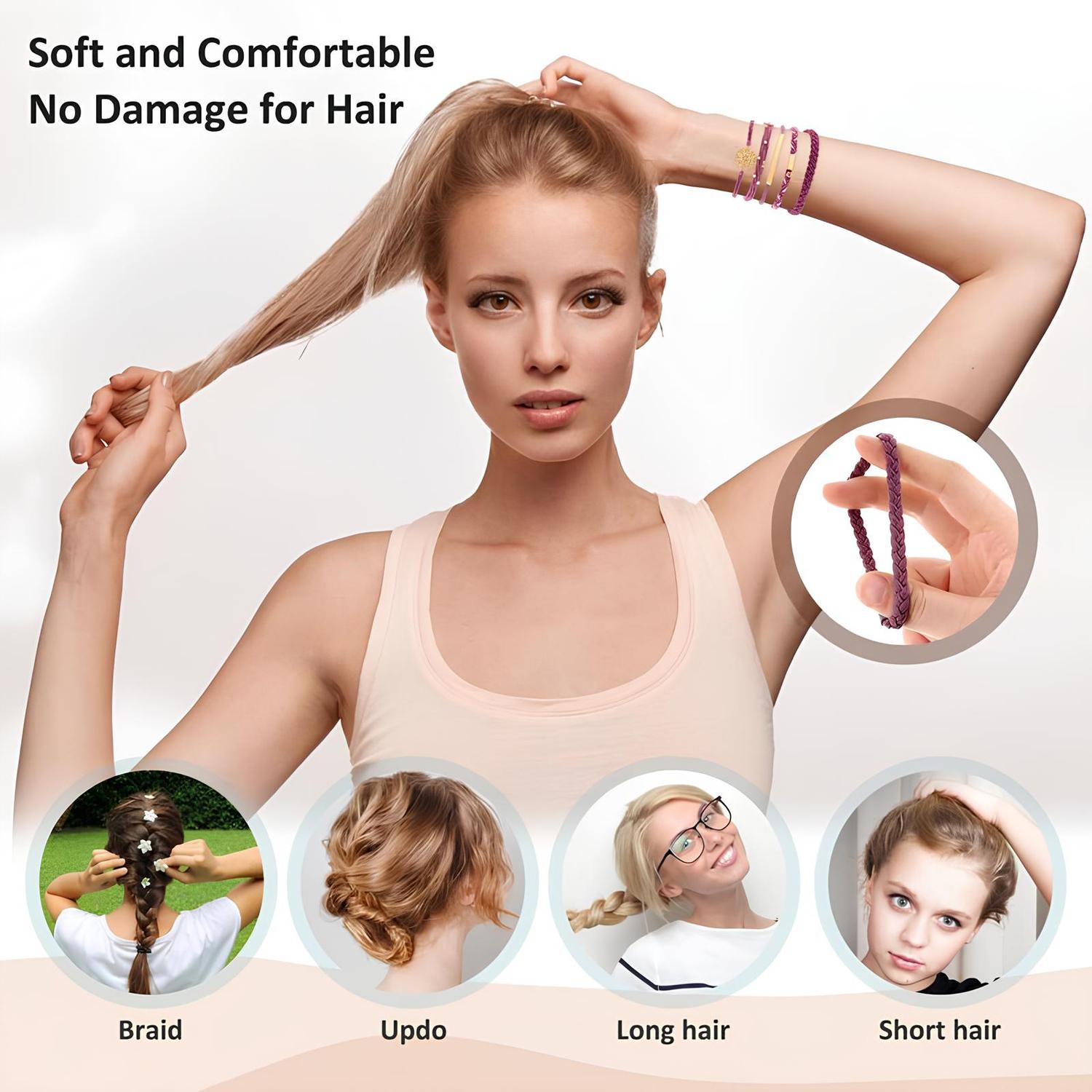 Hair Ties Bracelet for Women(10PCS) 5 Styles Soft Braided Boho Hair Bands Elastic No Damage Hair Ties for Girls thick Thin Long Curly Hair Accessories