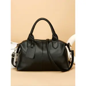 Women's Soft Leather Large Capacity Boston Bag, Casual Commuter Tote, Handheld Shoulder Crossbody Bag, Fashion Versatile New Ladies' Bag, Handbag Shoulder Bag