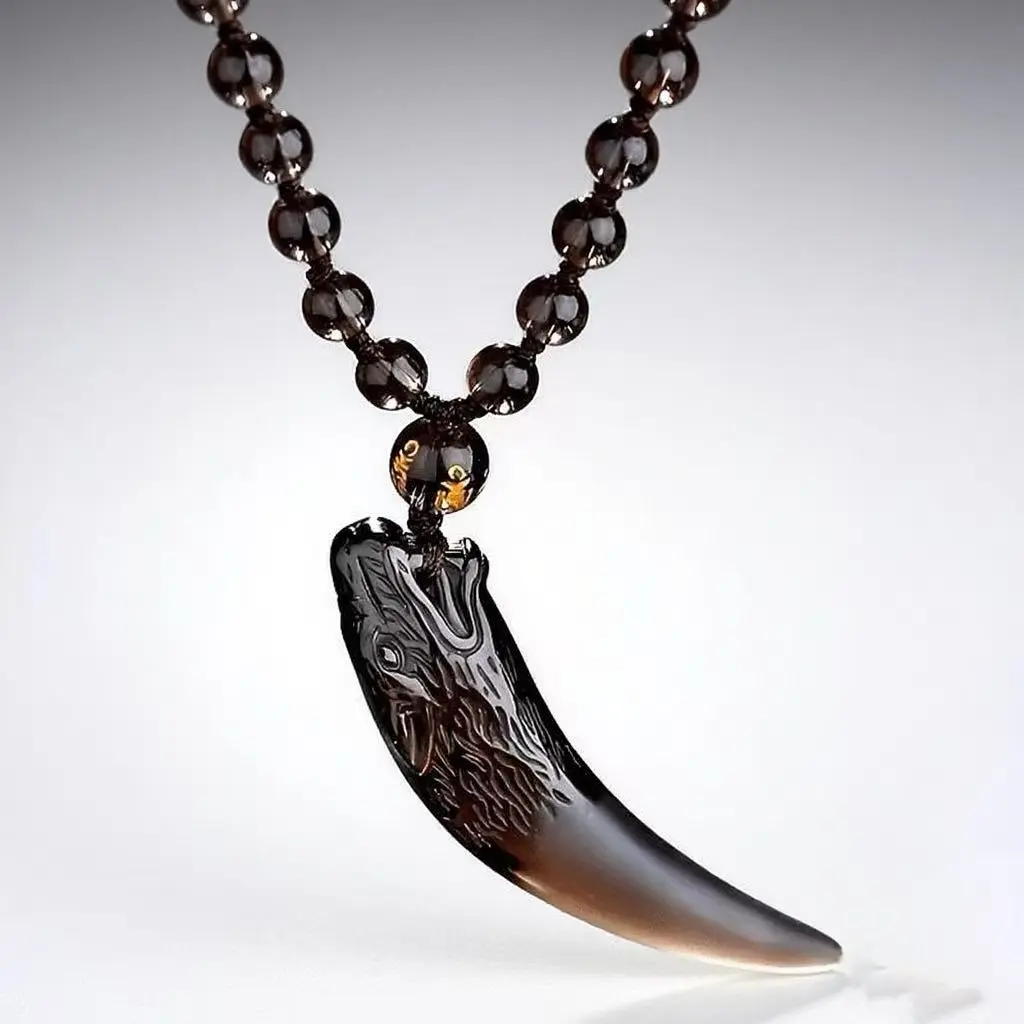 Wolf Head Pendant Necklace in Natural Stone, Cool Black Beaded Jewelry for Men and Women, 60cm for Daily Wear, Pendant With Necklace, Natural Necklaces