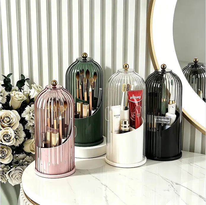 Dustproof Toothbrush Holders with Cover Rotating Electric Toothbrush and Toothpaste Holder Bathroom organizer Vanity Counter top 3 Slots Makeup Brush holder Gift Ideas Thanksgiving  Christmas birthday gift Back to school