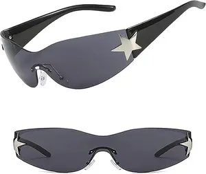 Y2K Rimless Wrap Sunglasses 2000s Trendy Sun Glasses for Women Men Fashion Shades