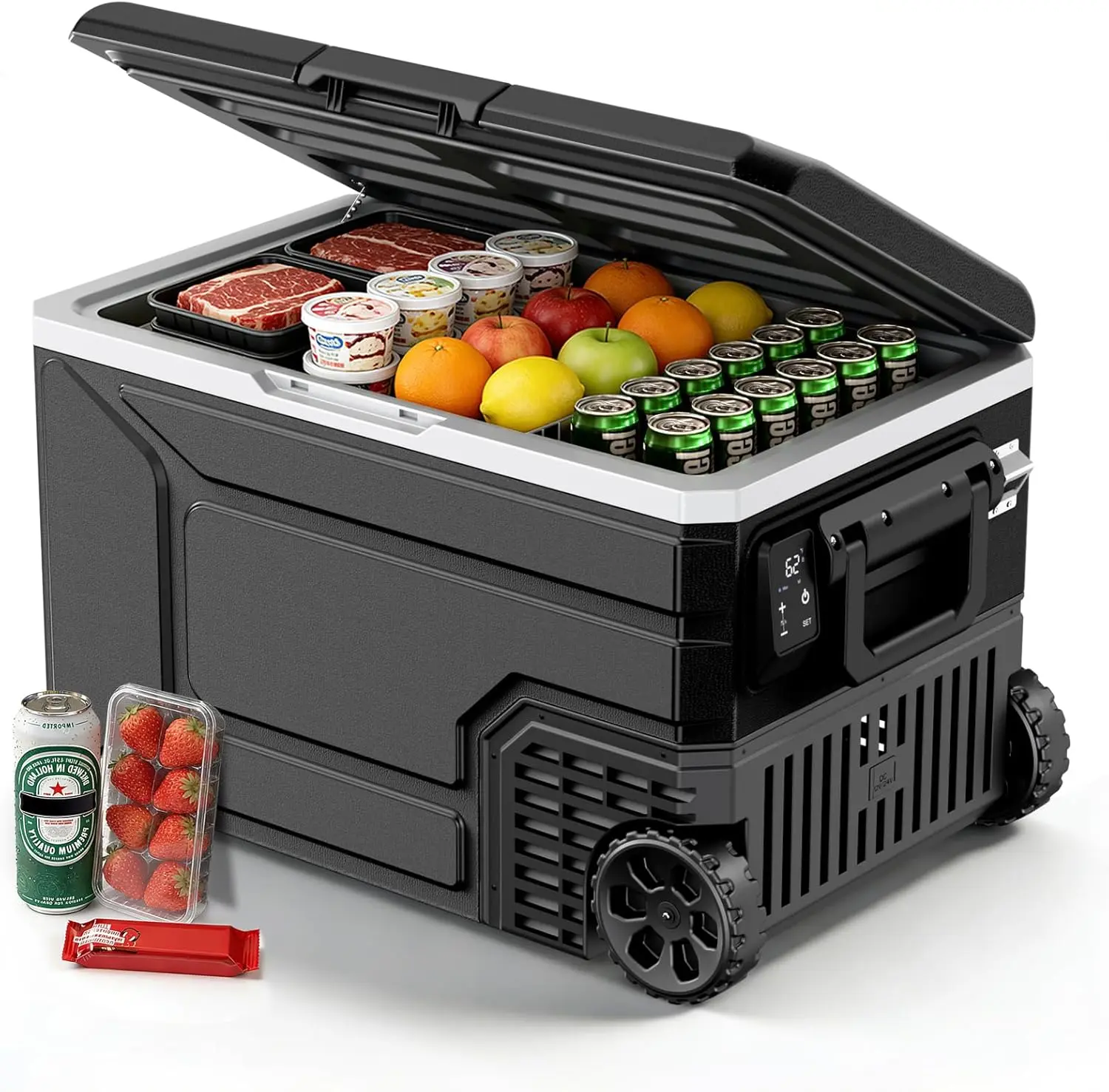 12 Volt Refrigerator,68QT(64L)Electric Cooler Compressor, -4℉~68℉ Portable Refrigerator,Car Fridge 12/24V DC 100-240V AC Portable Freezer with Wheels&2 Baskets for Camping,RV,Car summerwins