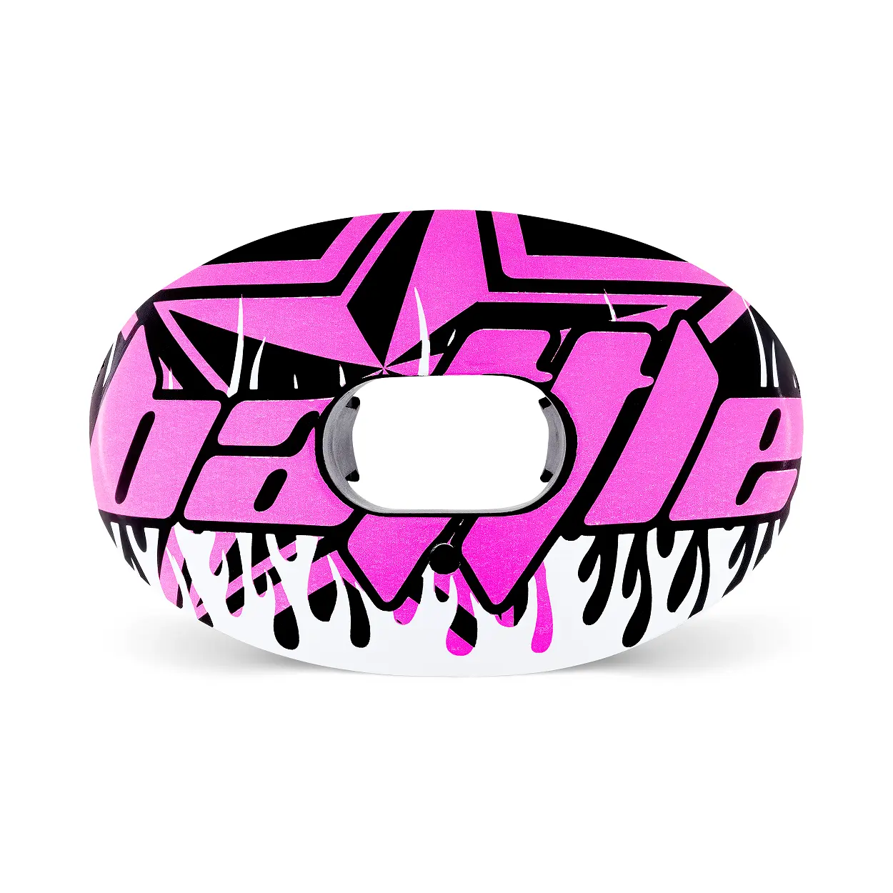 Astro Oxygen Football Mouthguard - Pink Zebra Design, Convertible Strap, Patented Superior Airflow - Football Equipment for Braces Players, Mouth Guard, Youth, Bold Look, Space Theme, Airflow Channel, Absorber Shield
