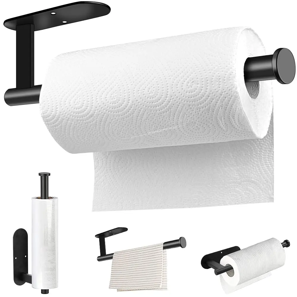 Stainless Steel Wall-Mounted Paper Towel Holder - Waterproof Home, Apartment & Bathroom Accessory, Smooth, Easy Installation, Self-Adhesive or Drill Mounting, Modern Black/Gold/Silver for Kitchen, Bathroom, Home Accessory, Home Decor, Household Items