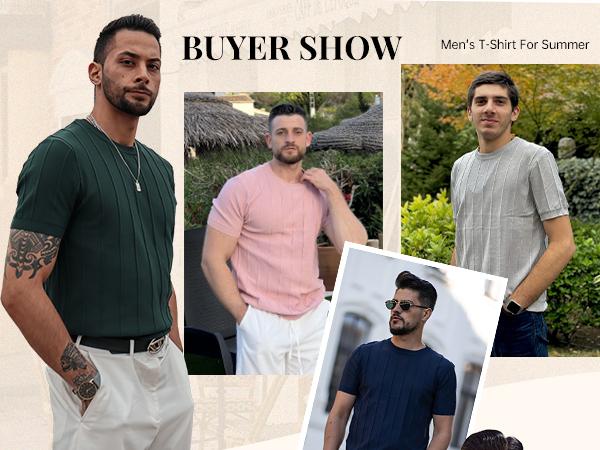 COOFANDY Men's T- Shirts Short Sleeve Knit Sweater Shirt Casual Crewneck Ribbed Pullover Tees