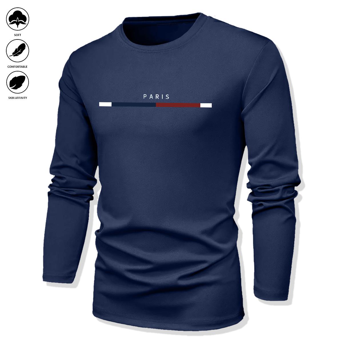Pack of 4 - Men's Long Sleeve T-Shirt - Casual Crew Neck Breathable Tee, Suitable for Spring and Autumn Wear, Featuring Letter Pattern Design, Well-Fitting Cut, Ideal for Everyday Wear, Men's Long Sleeve Top