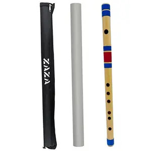 Zaza Percussion- Professional 6 Holes Polished Bamboo Flute Scale C# 17'' (Indian Flute) W/Carry Bag