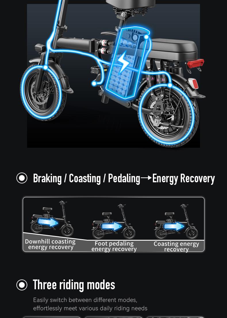 Electric Folding Bicycle 500W Motor 14-Inch Tires 48V 15Ah Battery 30-Mile Range Certified Shock Absorption Smart Urban Bike 1000W Peak Power 100KM Range Foldable with 16-Level Shock Absorption System Commuter Ebike Suspension Ebike Brakes