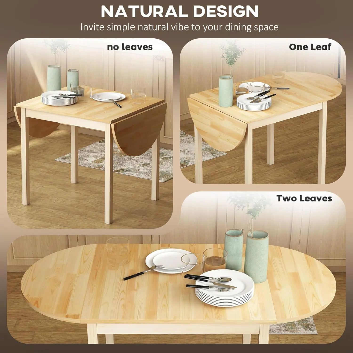 Solid Wood Folding Dining Table Drop Leaf Kitchen Dining Room Desk for ...