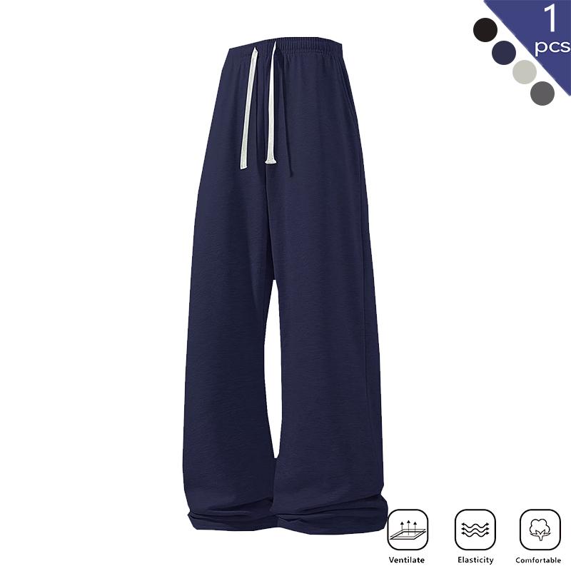 Men's Solid Gray Basic Drawstring Waist Sweatpants Micro-Elastic Comfortable Straight Casual Trousers Regular Version Spring Autumn Outdoor Sportswear Double Pockets All Seasons
