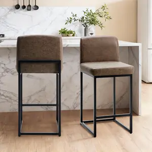 Set of 2 Modern PU Leather Bar Stools with Backrest, Comfortable Counter Stool for Kitchen & Home (Set of 2)