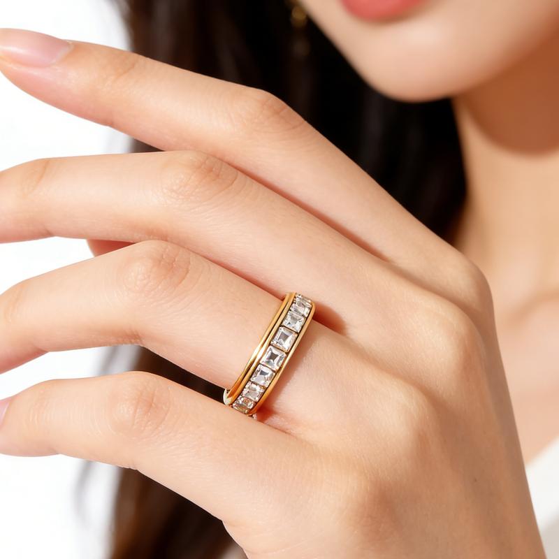 Anxiety Rings for Women and Men Titanium Steel Spinner Fidget Band Rings with Cubic Zirconia for Stress Relief and Wedding Promise Comfort Fit Size 5 to 12 Anxiety Rings for Women and Men Titanium Steel Spinner Fidget Band Rings with Cubic Zirconia for Stress Relief and Wedding Promise Comfort Fit Size 5 to 12