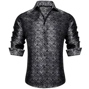 AILISUS Men's Floral Button Down Shirt Jacquard Black Gray Regular Fit Long Sleeve Shirts Wrinkle Free Classic Men Clothes Summer Daily Casual Menswear