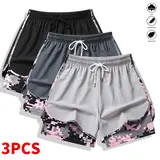 Women's 3-Pack Lady's Athleisure Bottoms - Casual Active Running Shorts with Built-In Liner, Drawstring, Elastic Waistband, Colorblock, Slim Fit, Suitable for Outdoor Sports, Fitness,sohochic