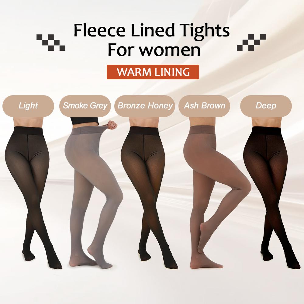 Tivira Fake Translucent Fleece Lined Tights - Original Sheer Nude Skin Effect Winter Thermal Leggings, High Waisted Slimming Tummy Control Pantyhose, 5 Available Colors, Size M L XL 2XL, Indestructible Quality $100 Guarantee, One Seam Design, Warm Tights