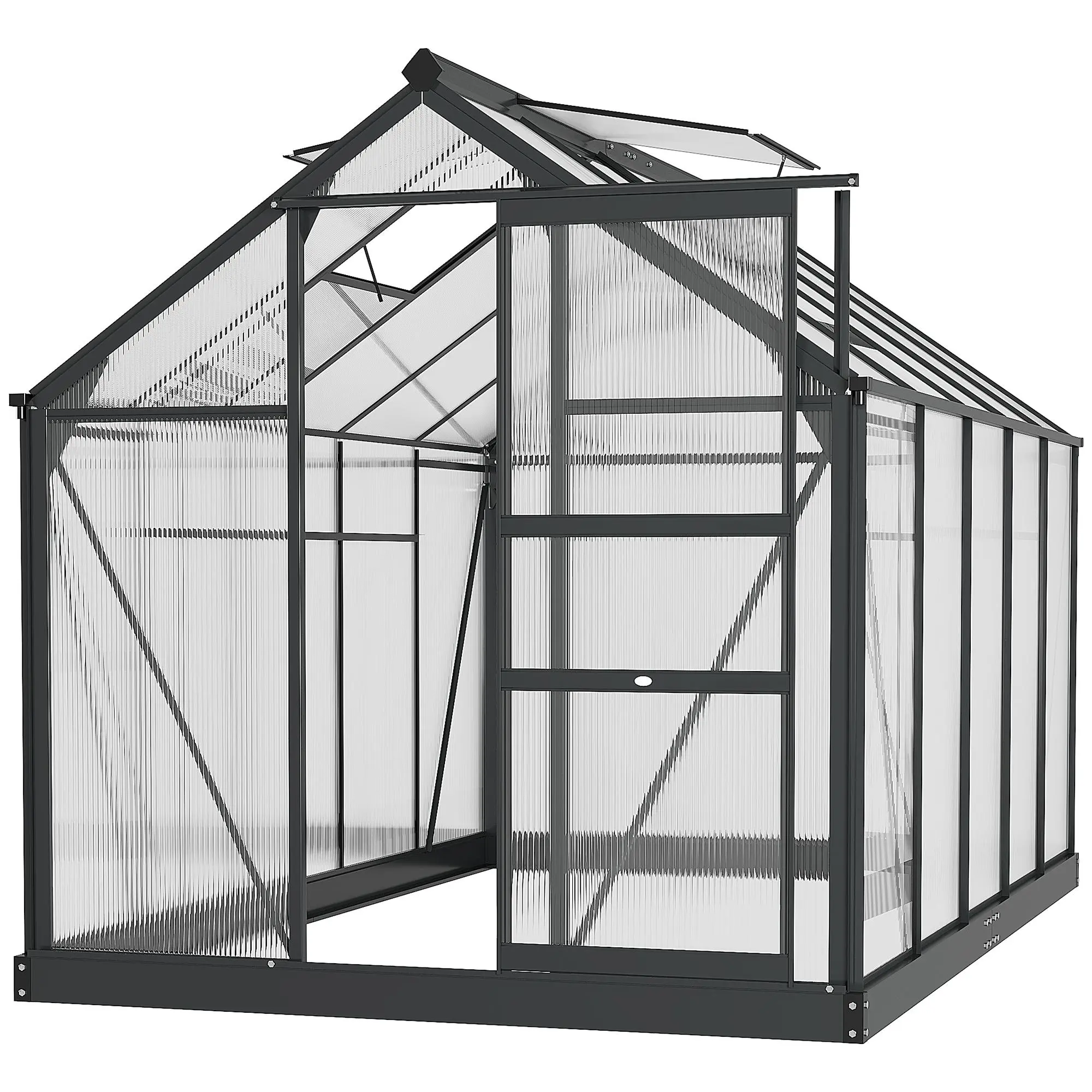 Outsunny Heavy-Duty Outdoor Polycarbonate Walk-In Garden Greenhouse - Aluminium-Steel Frame, BPA-Free, Weather Resistant, Sun Protection, Rain Gutter, Hinged Roof Vent, Control Heat and Humidity, Ideal for Gardening, Patio Seed Starting