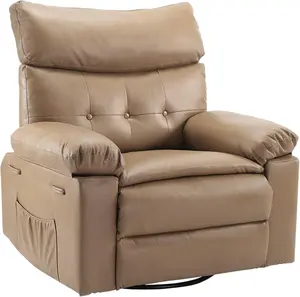 Tan Oversized Extra Wide Recliner Chair - PU Leather Manual Recliner for Adults, Comfy Reclining Chair with Overstuffed Arms and Back, Side Pocket, Single Sofa for Living Room, Bedroom