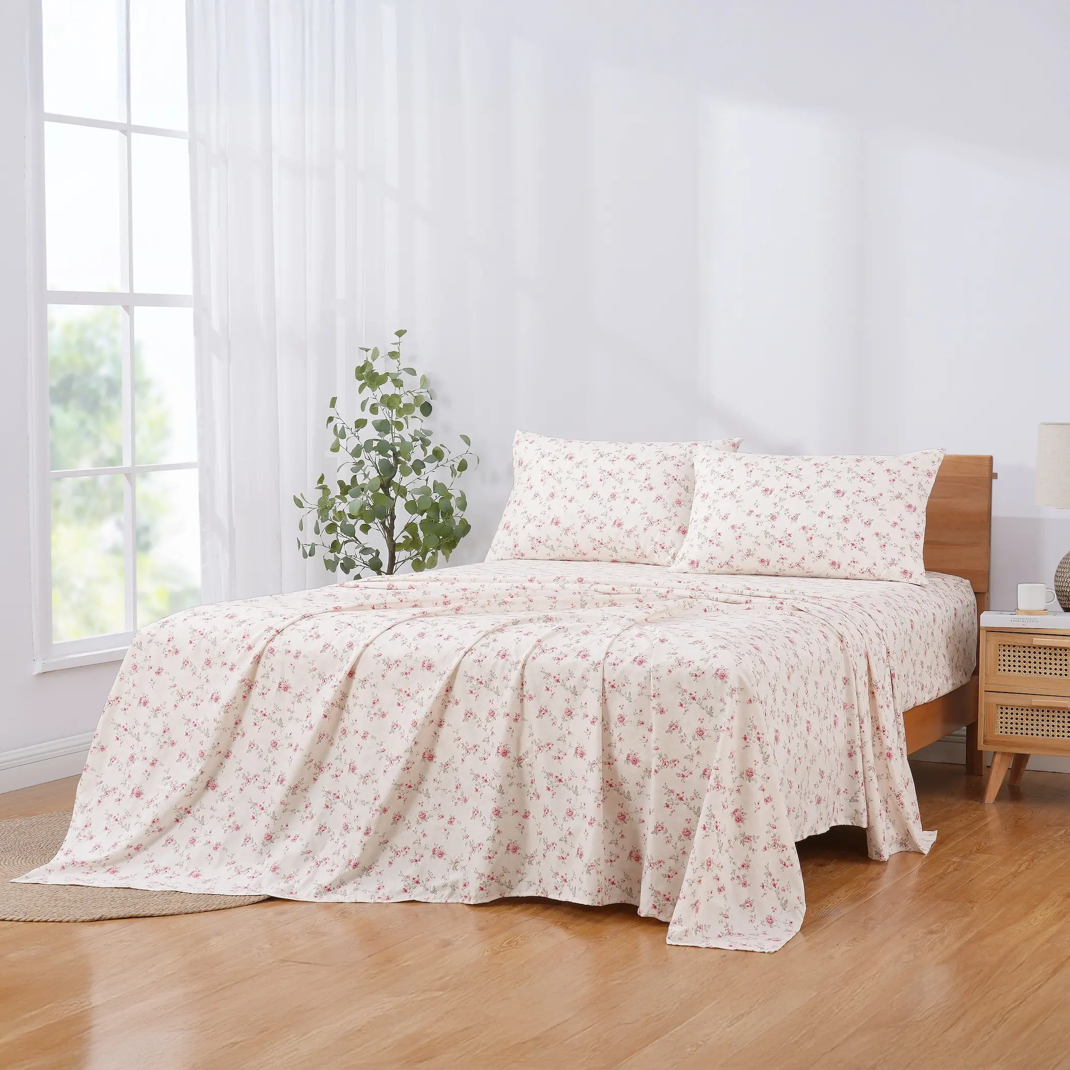 Modern Threads Kashmir Rose Full 4-Piece Microfiber Bedsheet Set - Floral Rose Motif, Flat Weave, Durable, Easy Wash, Comfy All-Seasons Bedding (Bedsheet Sets for Bedroom Use)