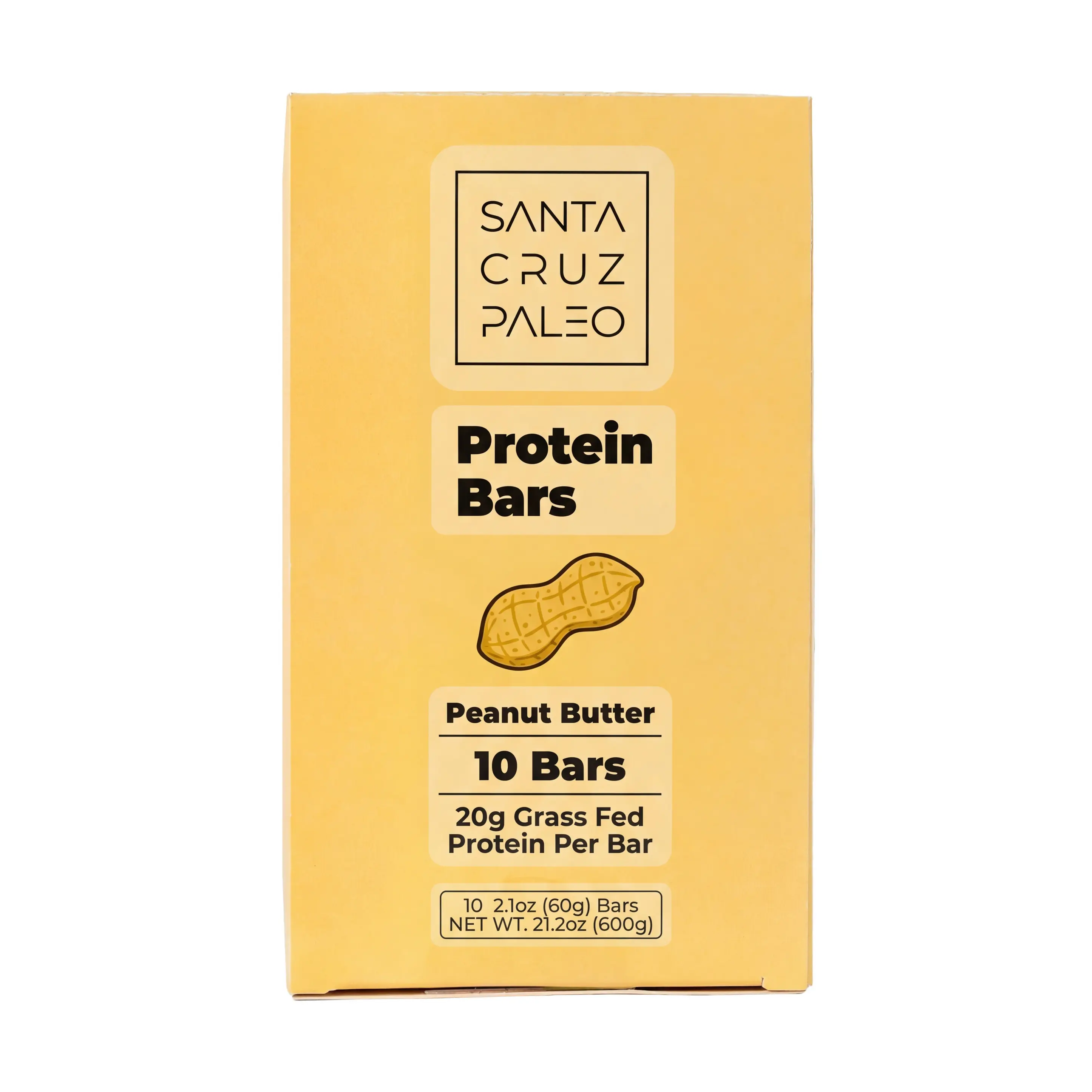 Santa Cruz Paleo Peanut Butter Protein Bar - 20g Grass-Fed Whey & Collagen Protein, 10 Bars - High Protein Snack Bar Sweetened with Wildflower Honey, No Seed Oils, Artificial Sweeteners, Processed Sugars