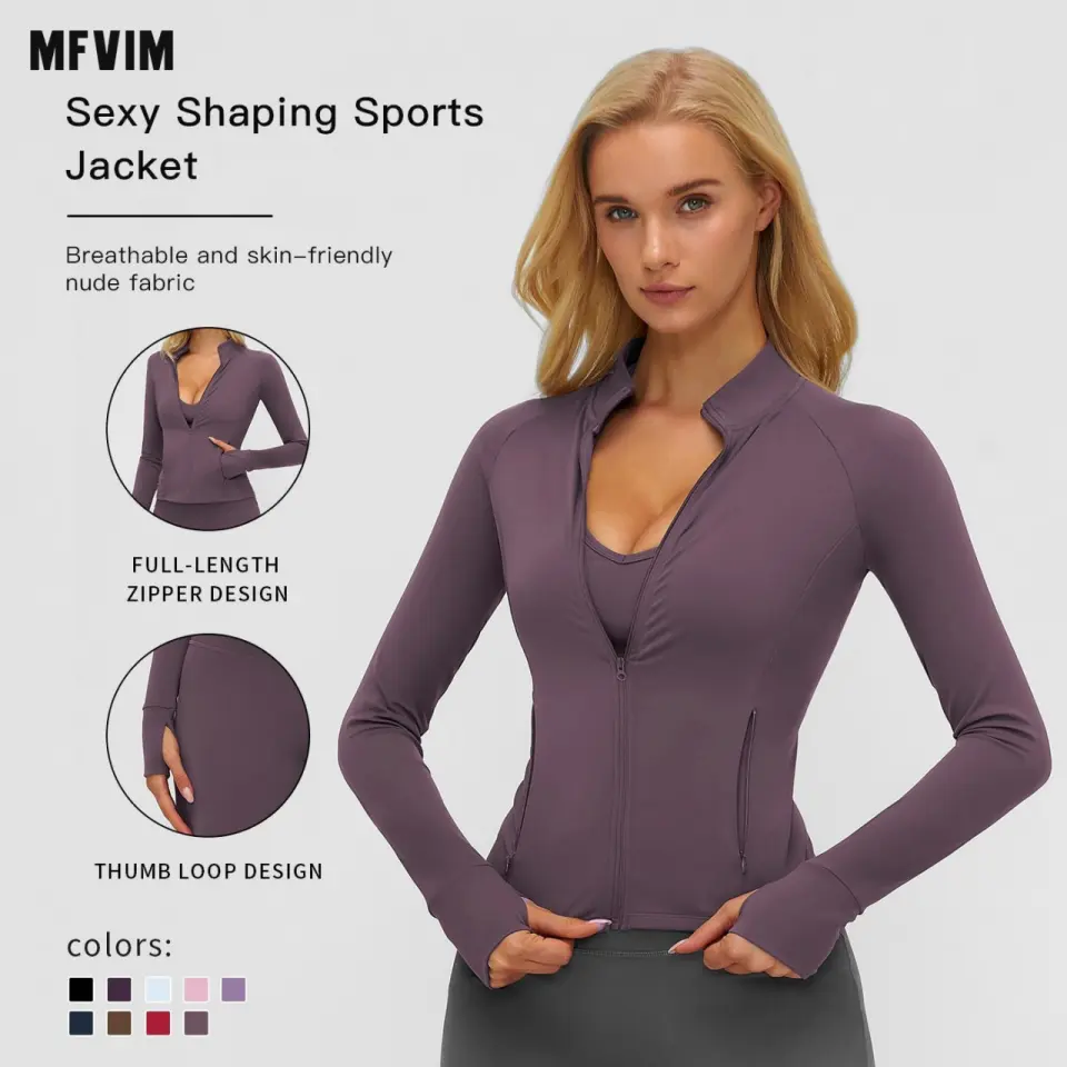 MFVIM Women's Solid High Neck Zip-Up Crop Sports Jacket - Quick-Dry Long Sleeve Shirt, Casual Classic Athletic Outerwear for Yoga, Gym, All-Season Ladies' Apparel, Wash-Before Wear,back to school,back to school haul