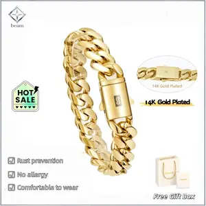 14K gold-plated Cuban bracelet | The latest electroplating gold-plating process for rust prevention | Miami hip-hop style fashion items | The best gift for men and women | Couples' style | 6mm/8mm/10mm/12mm/14mm，7.5inch 8.5inch ，Black Friday