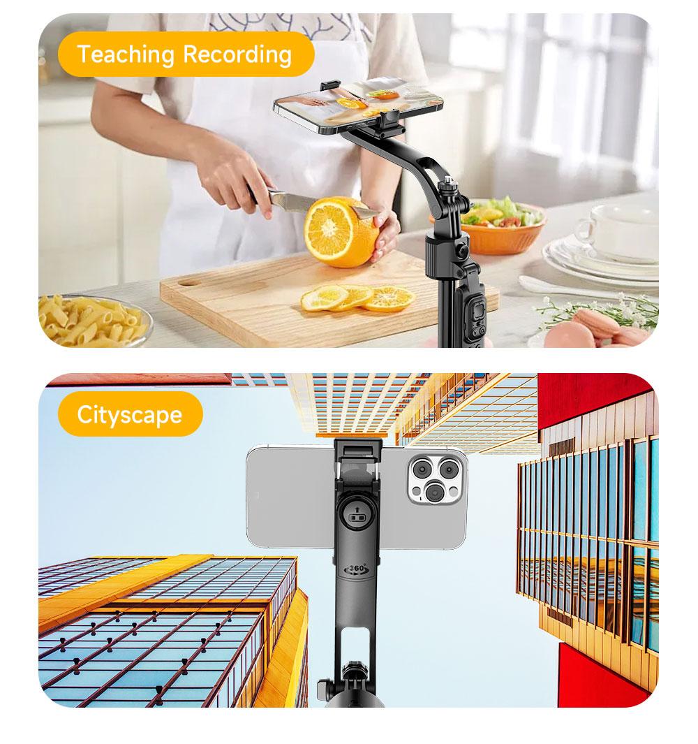 Auto Face Selfie Stick 360° Rotatable Tripod for iPhone One Click Pop Up Gesture Control Handheld Stabilizer Detachable Phone Holder Multifunctional Remote Control 68.9 inches Smartphone Camera Accessories