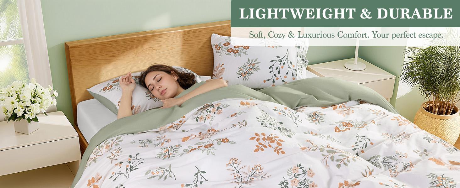 Shilucheng Floral Cotton Duvet Cover 3 Piece Set Soft Breathable Botanical Print Bedding Comforter Cover Perfect To Upgrade Your Bedroom Atmosphere bed  set cozy  bed  sheets