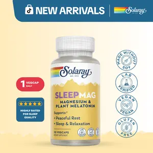 Solaray SleepMag Magnesium Glycinate & Plant-Based Melatonin Capsules for Adults – Mood, Relaxation & Sleep Support Supplement
