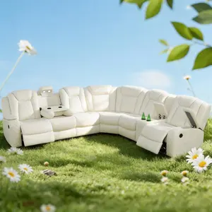 Lifestyle Power Reclining Leather Sofa Set 3-Piece Living Room Ensemble Off-White Breathing Leather Modern Recliner Sofa Set with Love Seat & Chair for Cozy Atmosphere