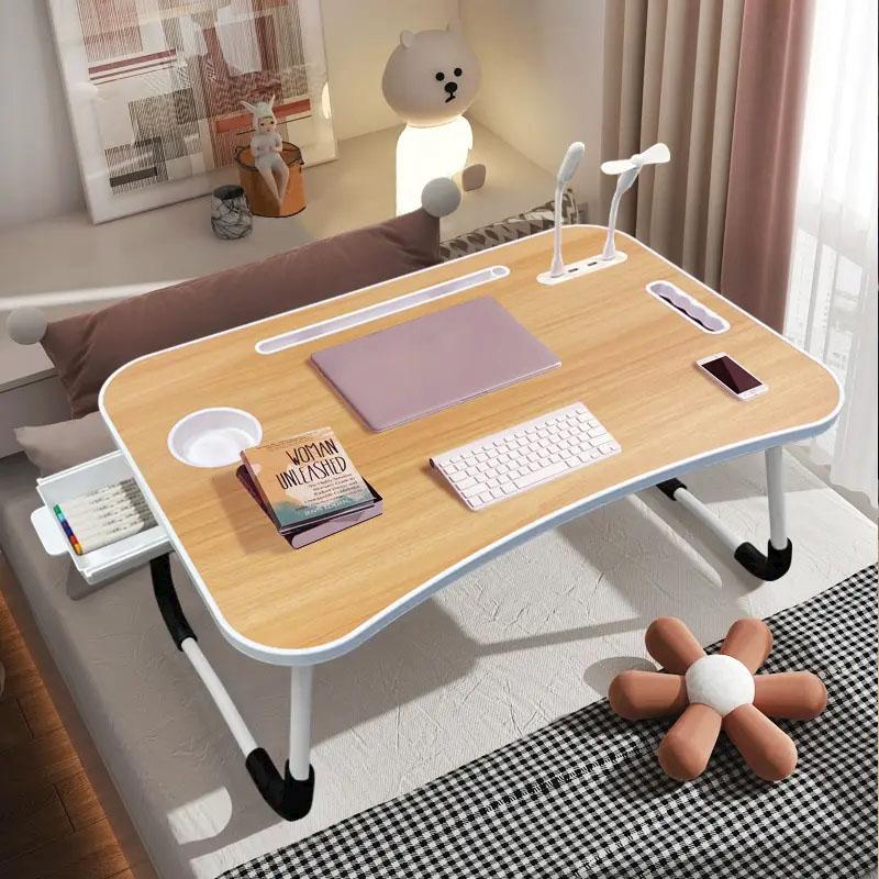 Lap Desk Bed Tray Table, Adjustable Laptop Stand for Bed with USB/ Light/ Fan/ Drawer, Portable Laptop Desk Table for Bed/ Couch/ Sofa/ Reading/ Writing, Bed Trays for Eating And Laptops