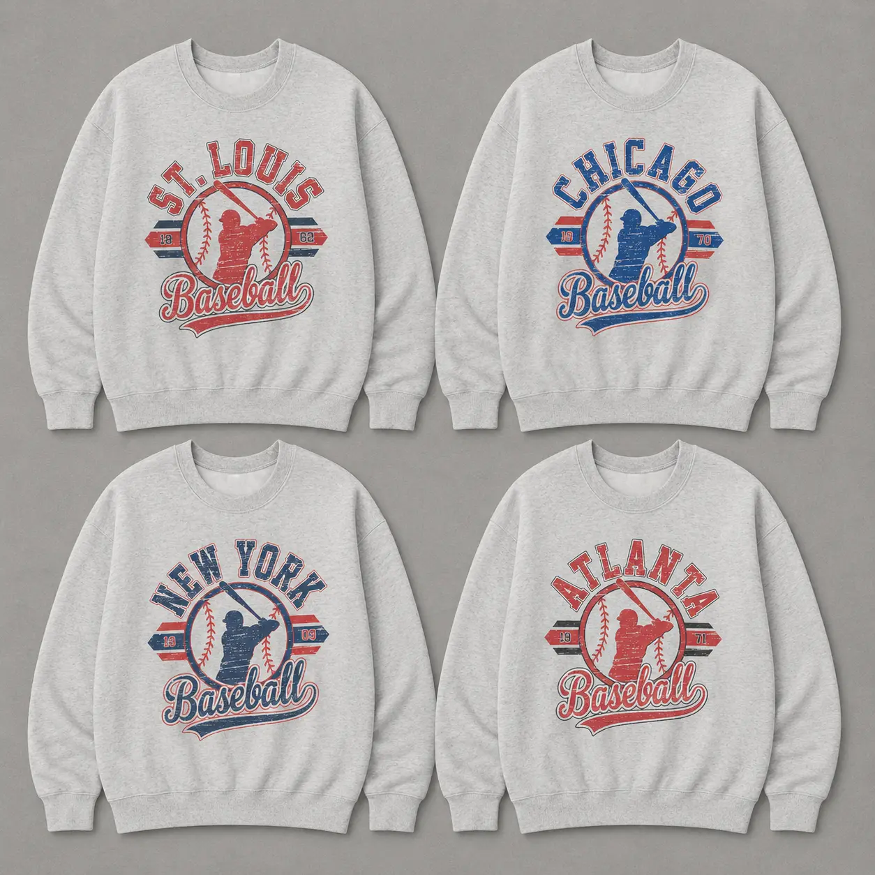 Vintage Baseball Sweatshirt, Retro Established City Graphic Crewneck, Classic Game Day Sports Pullover, Casual Baseball Fan Apparel Gift for Men Women
