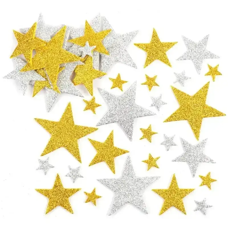 70pcs Star Stickers Glitter Foam Stickers Glitter Stars Reward Sticker for Kids Crafts Scrapbooking Wall Decor Laptop Skateboard