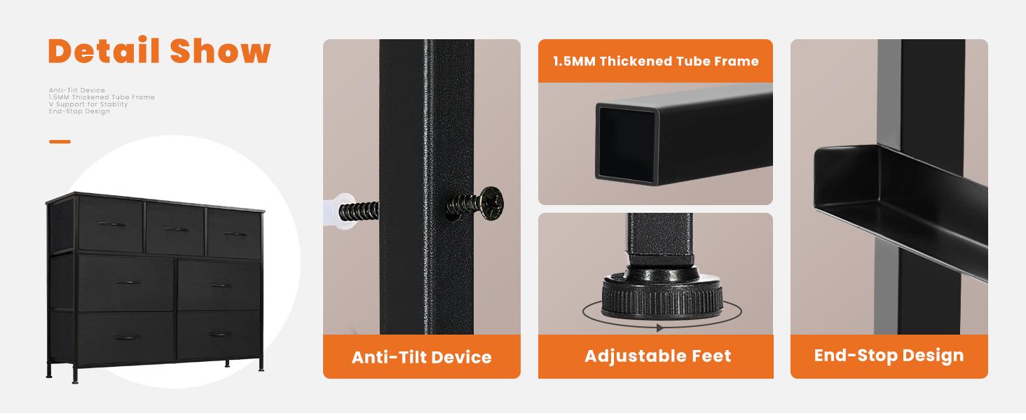 【New Color】Drawer Dresser Organizer, Storage Drawers, Fabric Storage Tower with 7 Drawers, for Bedroom, Closet, Living Room